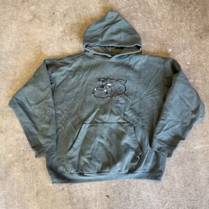 Vintage No Fear Bulldog Skateboard Hoodie Green Streetwear Baggy Large